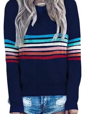 Ecowish] LIKE NEW 2025 Retro Rainbow Stripe Knit Sweater - L